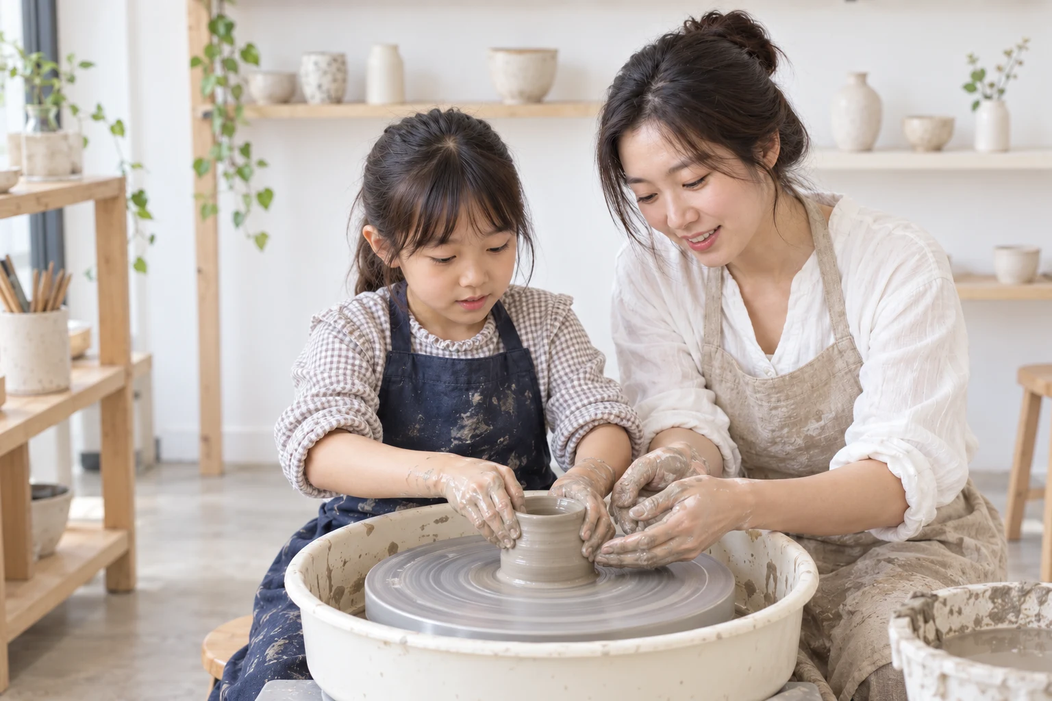 도예·공예학원 선생님과 아이들의 수업 장면